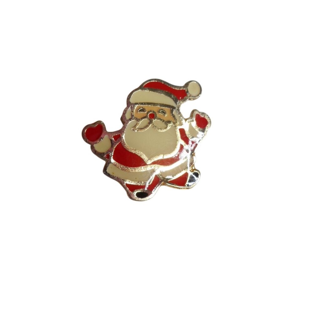 Vintage 1980s Enamel Santa Gold-Tone Enamel Lapel Brooch Pin Estate Find
